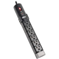Tripp Lite 8 Outlet Surge Protector Power Strip, 6ft Cord Right Angle Plug, Tel/Modem, TLP806TEL- Black